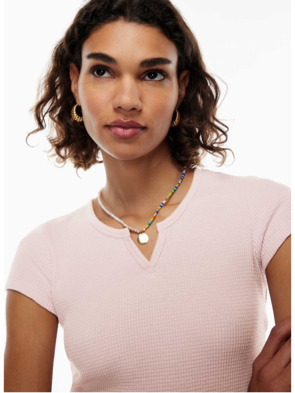 Women's Aritzia Tna Waffle Notch T-Shirt in Dusty Pink XS